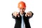 Businessman in hard hat pointing at you