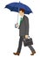 Businessman has an Umbrella,side view,Isolated