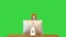 Businessman with head of horse thinking hard while working on a computer on a Green Screen, Chroma Key.