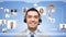 Businessman in headset over contacts icons