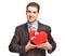 Businessman with a heart-shaped gift