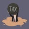 Businessman with heavy tax sinking in a quicksand