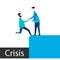 Businessman Help Teammate to Overcome Crisis Situation. Teamwork Leadership Concept. Vector illustration