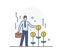 Businessman helps grow incomes. achievements. execution schedule. Success, growth rates. Line icon illustration