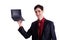 Businessman hold black netbook