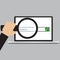 Businessman hold a magnifying glass find something on computer. Vector illustration computer security technology concept.