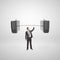 Businessman holding barbell