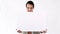 Businessman holding a blank poster