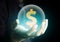 Businessman holding crystal ball with dollar sign