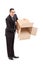 Businessman holding an empty box