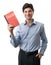 Businessman holding an English book