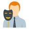 Businessman holding fake mask smile icon isolated