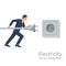 Businessman holding in hand electric power plug.