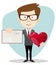 Businessman Holding a Heart and Envelope, Vector