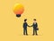 Businessman holding a huge light bulb and shaking hands with a businessman with briefcase.Concept business vector illustration