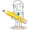 Businessman holding huge pencil