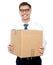 Businessman holding packed carton