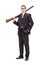 Businessman holding a rifle over his shoulder