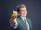 Businessman holding rubik cube in his hands