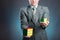 Businessman holding rubik cube in his hands