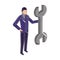 businessman holding support wrench tool