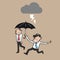 Businessman holding umbrella protect boss from strom