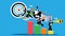 Businessman holds telescope foresight.businessman running  with businessmen workers flying to success.idea and concept creativity