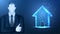 businessman, Home symbol, house. Dream House . Business concept. Vector Illustration on dark blue background