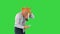 Businessman horse head being shocked while walking and using smartphone on a Green Screen, Chroma Key.