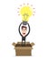 Businessman with idea bulb jumping out of a carton box