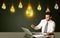 Businessman with idea bulbs