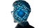 The businessman image overlay with the microchip the concept of artificial intelligence, future, telecommunication and technology.