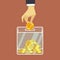 Businessman insert coin into donate box. vector donation concept