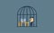 A businessman inside the bird cage. vector illustration