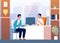 Businessman interview. Male character in boss cabinet recruitment person vector people
