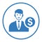 Businessman, investor icon / blue color