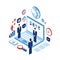 Businessman isometric people Successful business Social network communication Technology concept