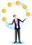 Businessman juggling coins vector illustration