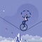 Businessman Juggling Men and Women icon Whilst Riding a Unicycle-Man management concept