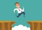 Businessman jump over cliff gap, overcome the difficulty. Business concept