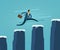 Businessman jumping on chart columns. Successful business concept. Vector illustration