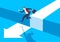 Businessman jumping over chasm, Gap on way to success, Business concept of challenge problem solving and overcoming obstacles