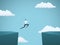 Businessman jumping over gap between cliffs vector concept. Symbol of business risk, success, motivation, ambition and