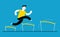 Businessman jumping over hurdle obstacle. Business concept vector illustration