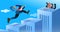 Businessman jumping over obstacles to the goal or target in 2023 years .business concept