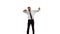 Businessman jumping up holding alarm clock