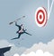 Businessman jumps throwing arrow to target, Business success concept