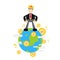 businessman king business money world global domination cartoon doodle flat design style