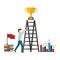 businessman with ladder trophy books