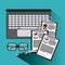 Businessman laptop glasses pen cv document icon